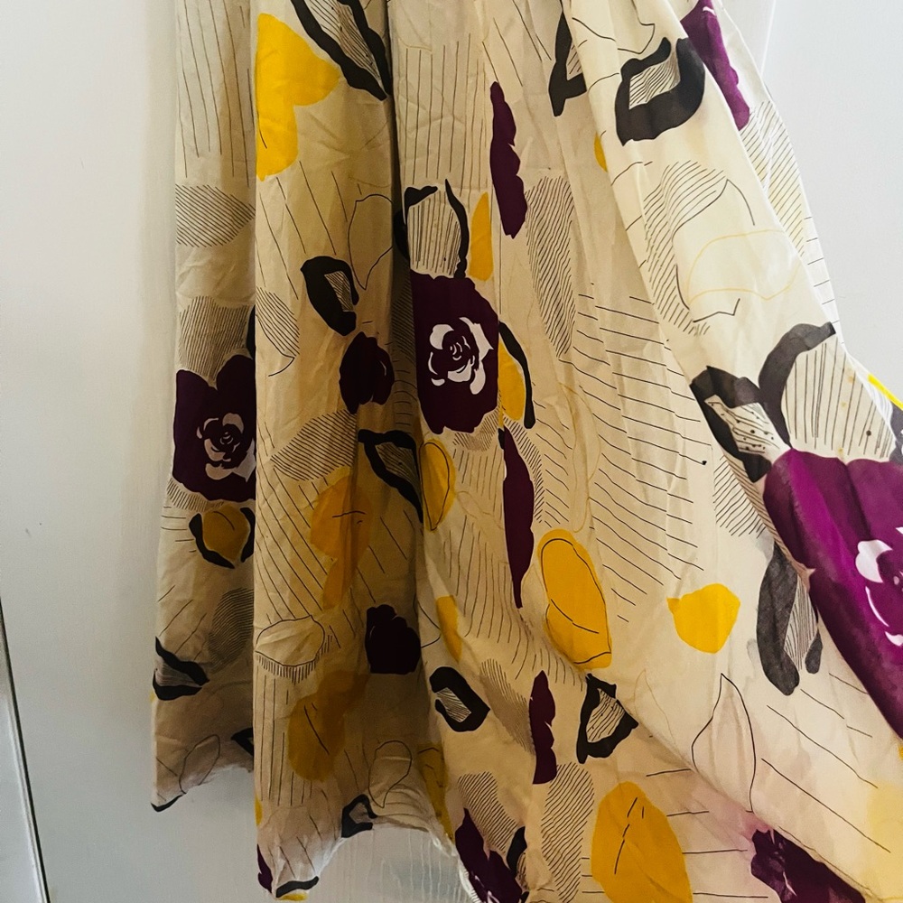 Moulinette Soeurs Anthropologie Cream Maxi Dress with Yellow Purple Floral Print - Picture 7 of 12